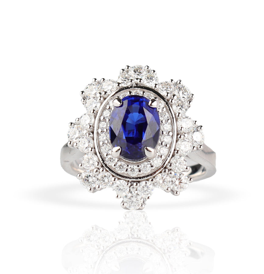 2CT Oval Shape Blue Ring