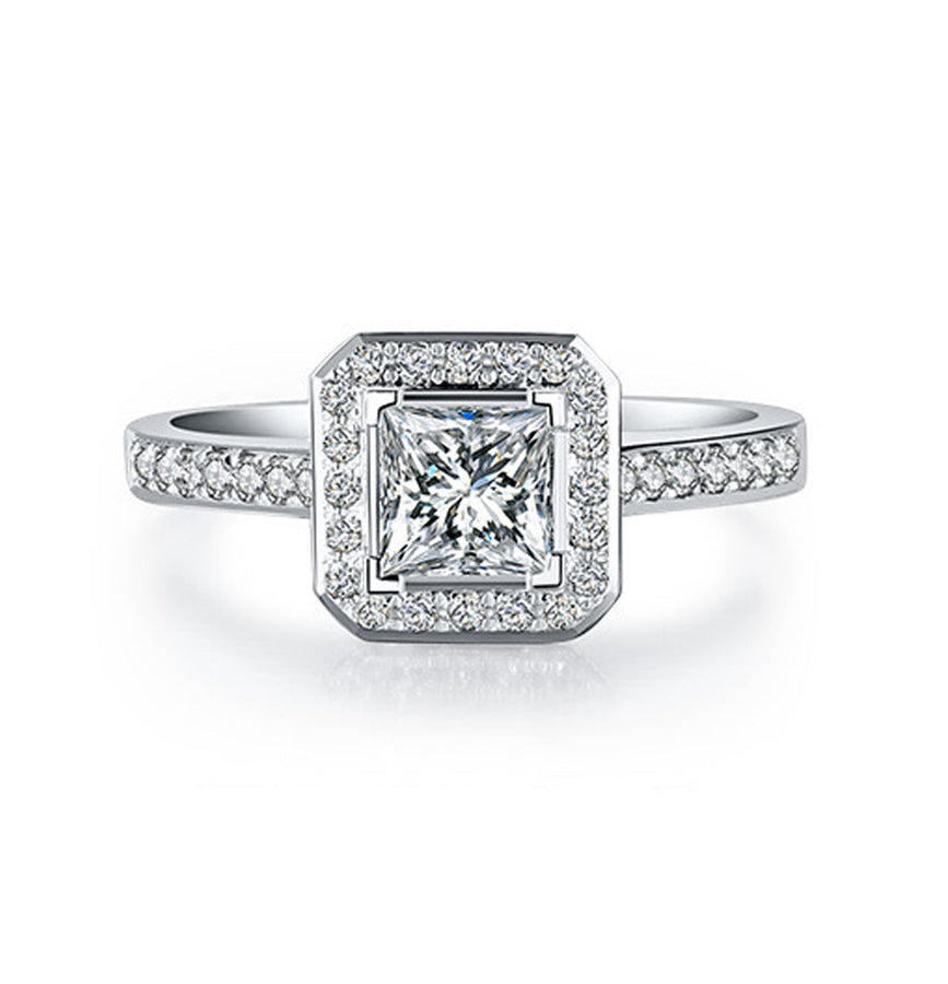 0.5 CT Princess Cut Moissanite Ring with lab side stones