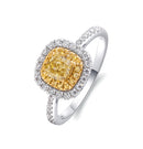 0.7CT Yellow Cushion Shape Moissanite Ring With Lab Side Stones