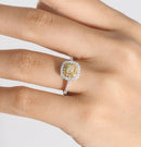 0.7CT Yellow Cushion Shape Moissanite Ring With Lab Side Stones