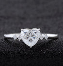 1CT Heart Shape Moissanite Ring with lab side stones