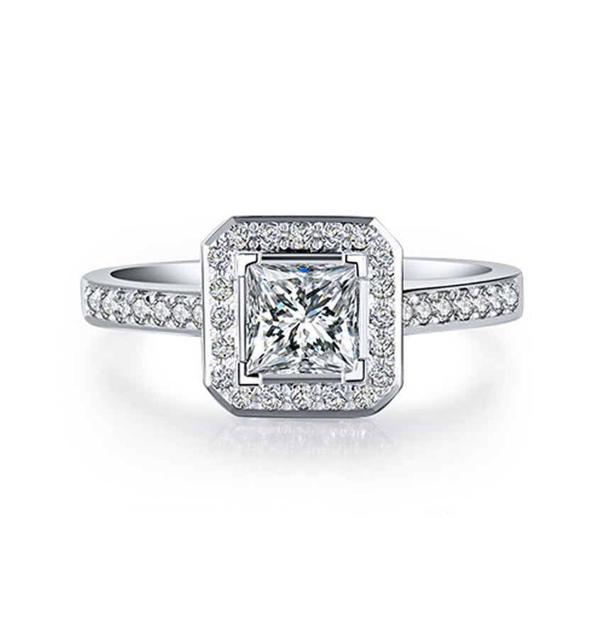 1CT Princess Cut Moissanite Ring With Lab Side Stones