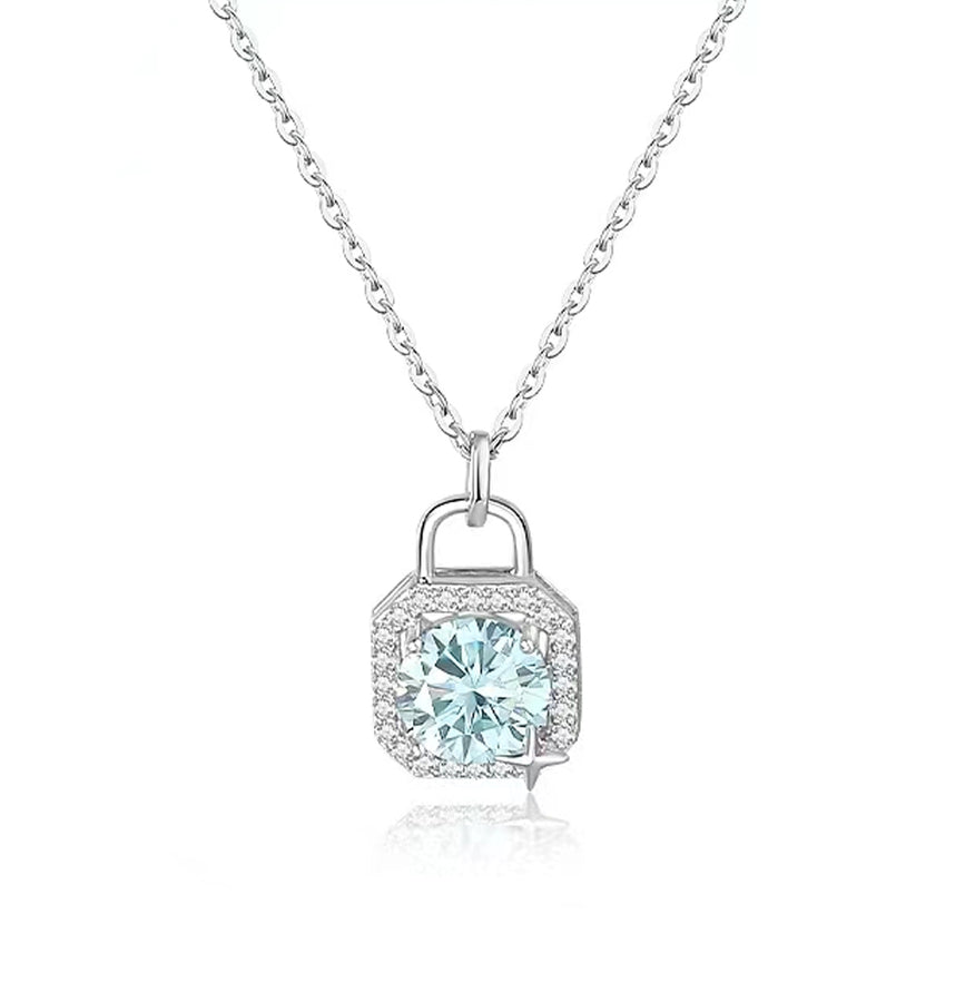 1CT Lock-shaped Blue Moissanite Necklace