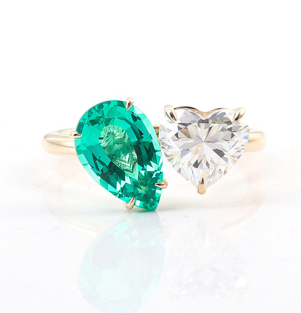 2CT Lab Emerald Two Stone Ring