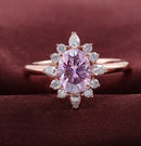 2CT Oval Shape Pink Moissanite Ring With Lab Side Stones