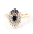 2CT Pear Shape Black Moissanite Ring With Lab Side Stones