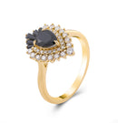 2CT Pear Shape Black Moissanite Ring With Lab Side Stones