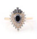 2CT Pear Shape Black Moissanite Ring With Lab Side Stones