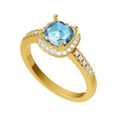 1CT Blue Cushion Shape Moissanite  Ring With Lab Side Stones