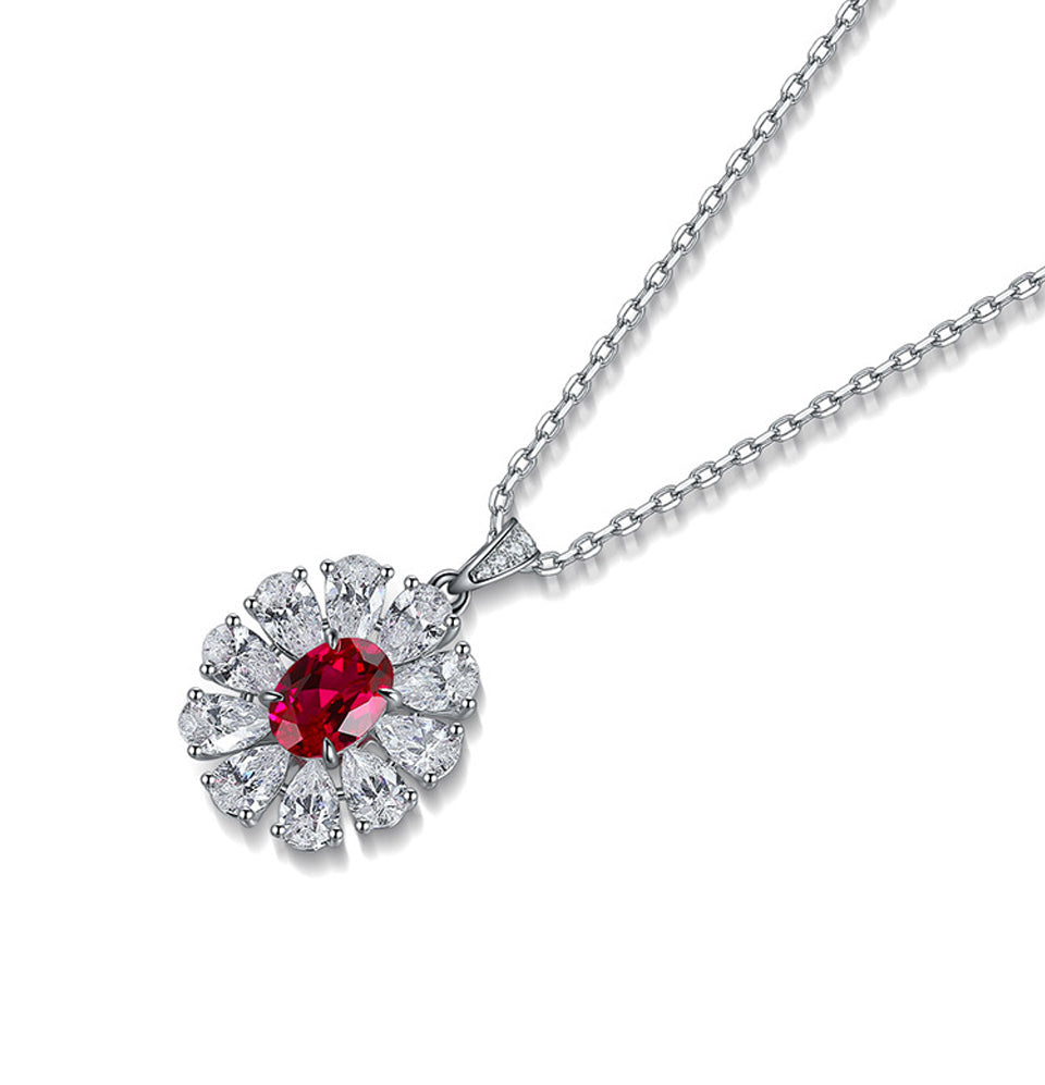 1CT Oval Shape Lab Ruby Necklace