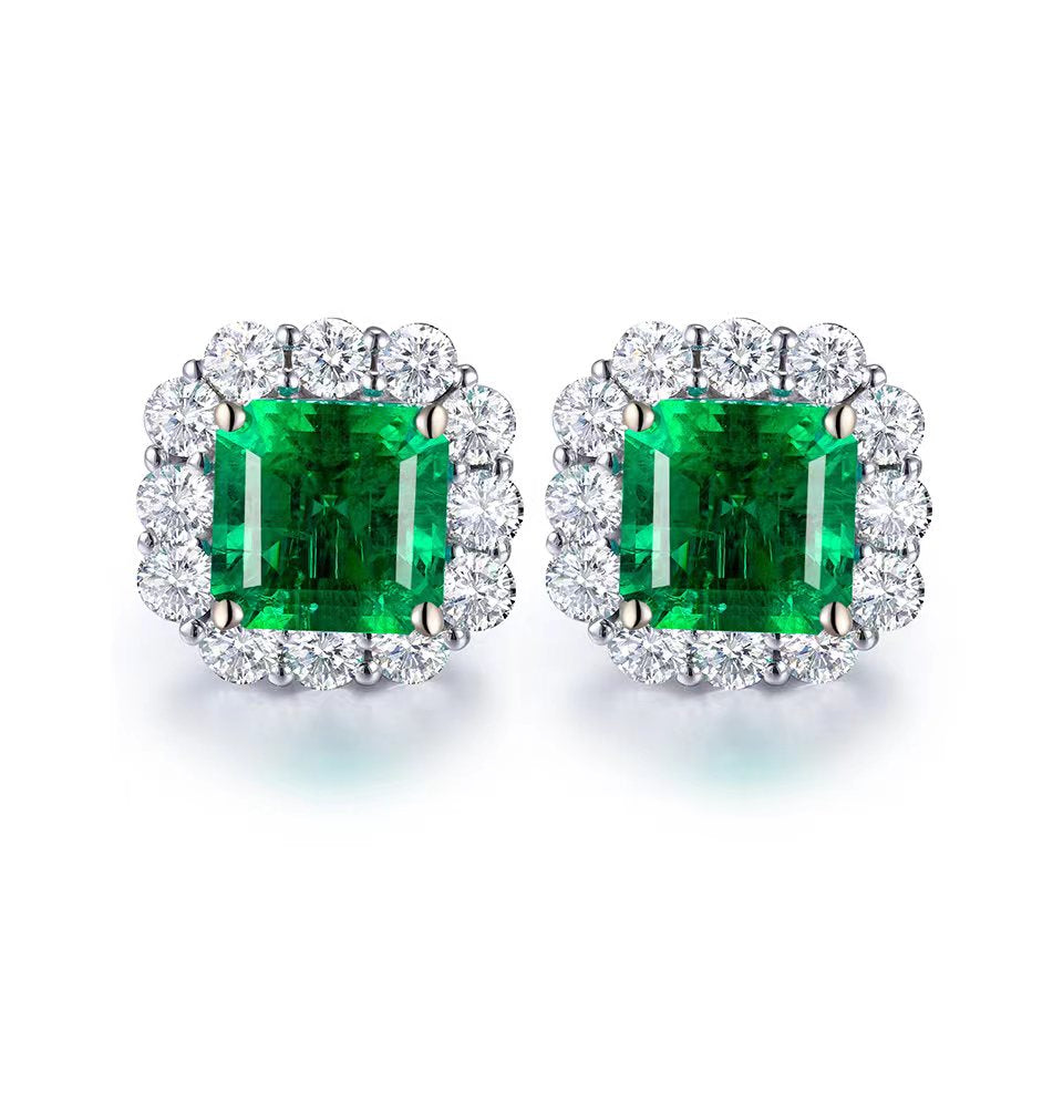 4CT Asscher Cut Lab  Emerald Earrings